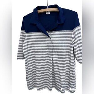 LACOSTE stripe gray and white with navy colar size 40